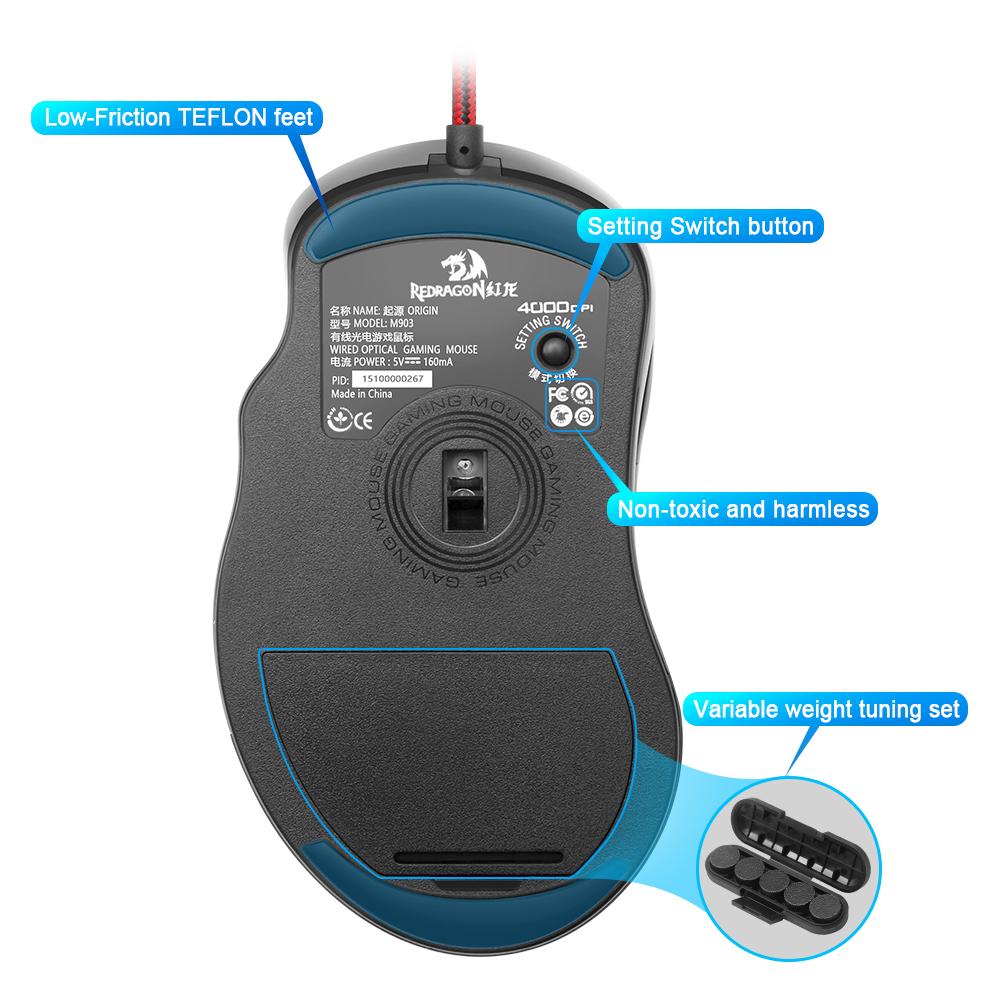High-speed USB Wired Gaming Mouse with Durable smooth TEFLON feet pads