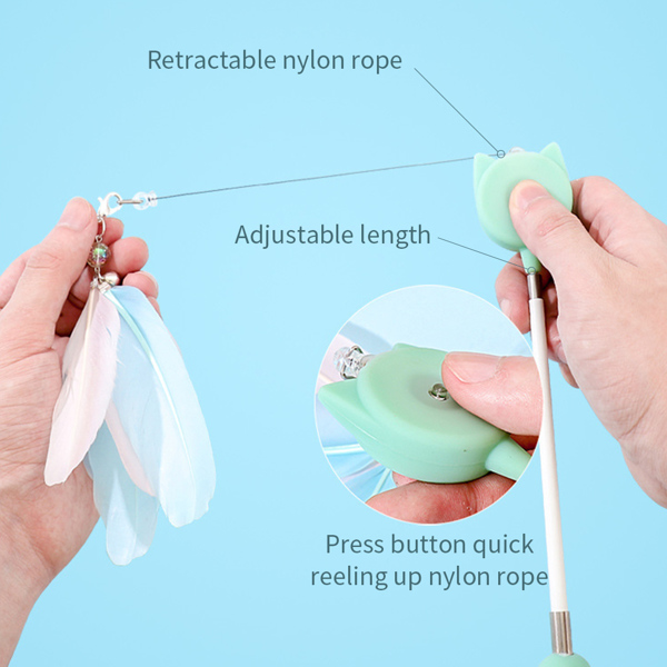 Cat Feather Retractable Cat Teaser Wand and Rope Toy