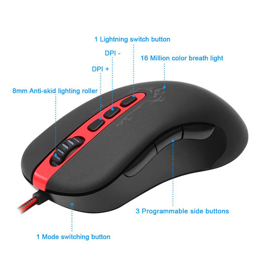 High-speed USB Wired Gaming Mouse with Durable smooth TEFLON feet pads