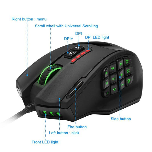 USB Gaming Mouse 19 buttons ergonomic design