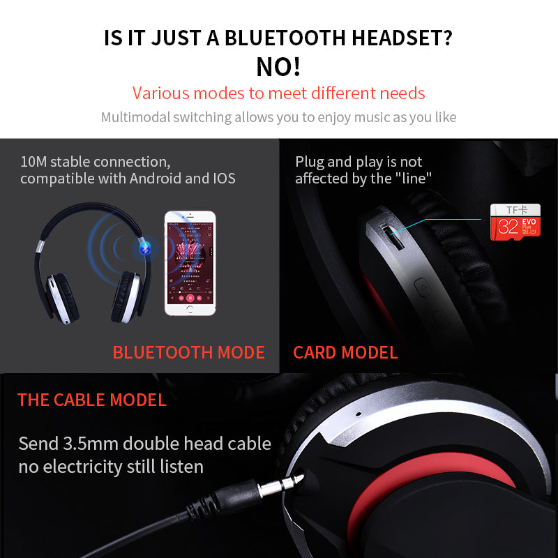 Wireless Bluetooth Foldable Headphones with Microphone Support TF Card