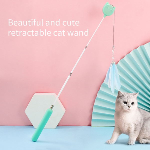 Cat Feather Retractable Cat Teaser Wand and Rope Toy