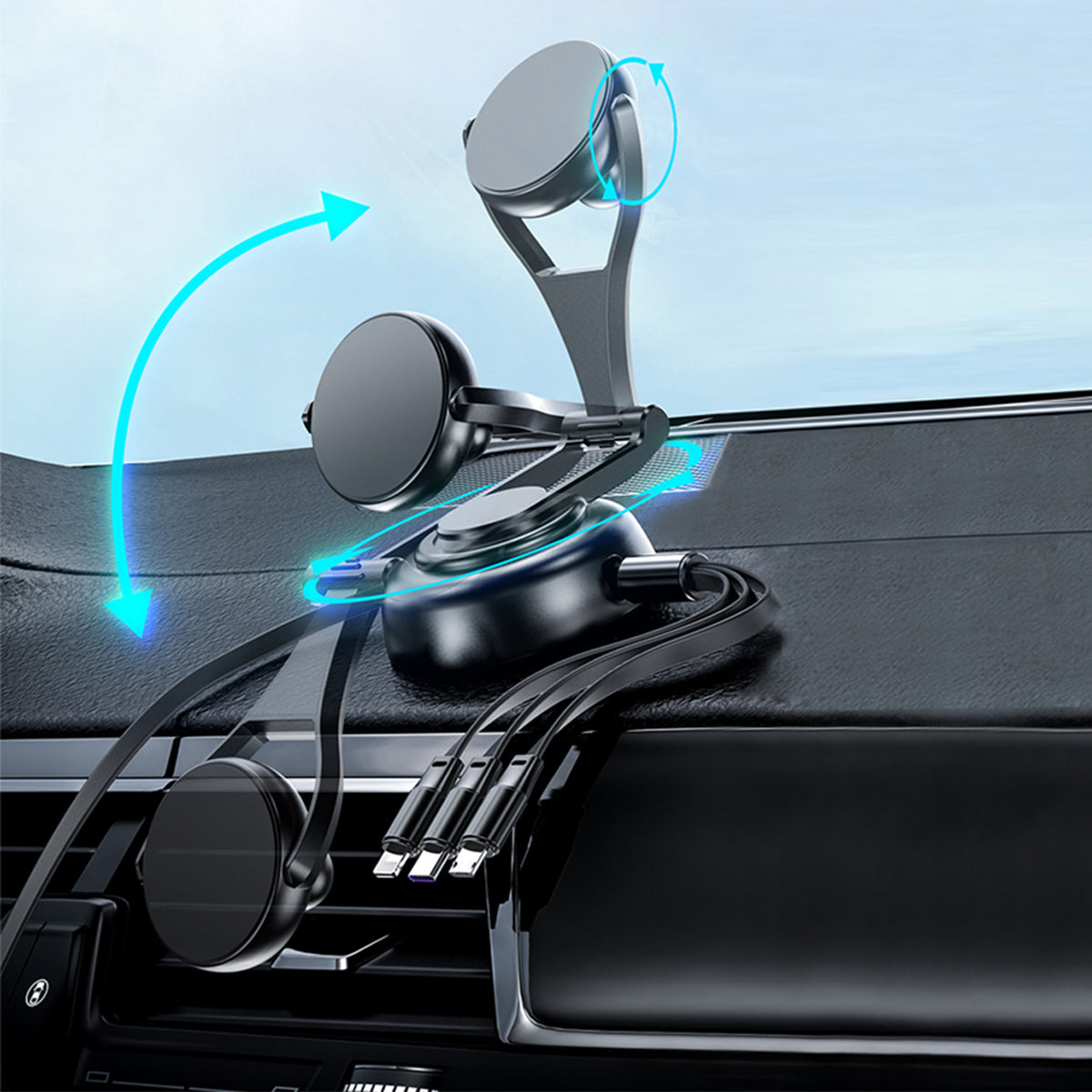 3 in 1 Tri-Cable Magnetic Car Mount Charger