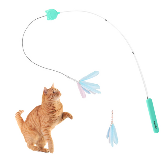 Cat Feather Retractable Cat Teaser Wand and Rope Toy